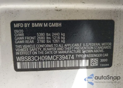 2021 BMW M5 z USA, uszkodzony, nr VIN WBS83CH09MCF39474